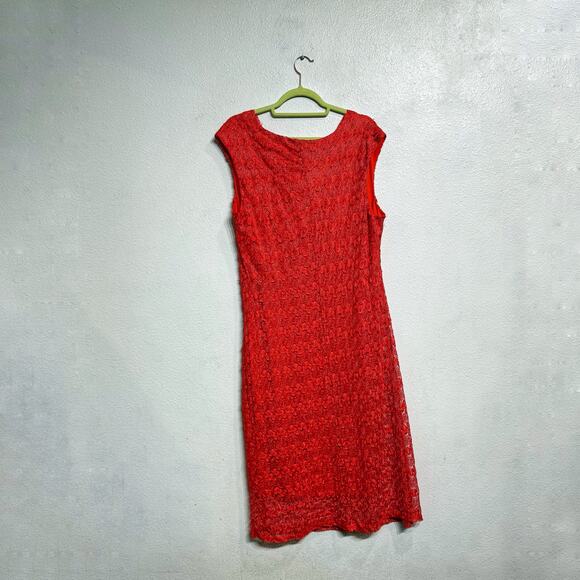 First Glance Red Lace Vintage Midi Dress Sz 2XL - Picture 7 of 9